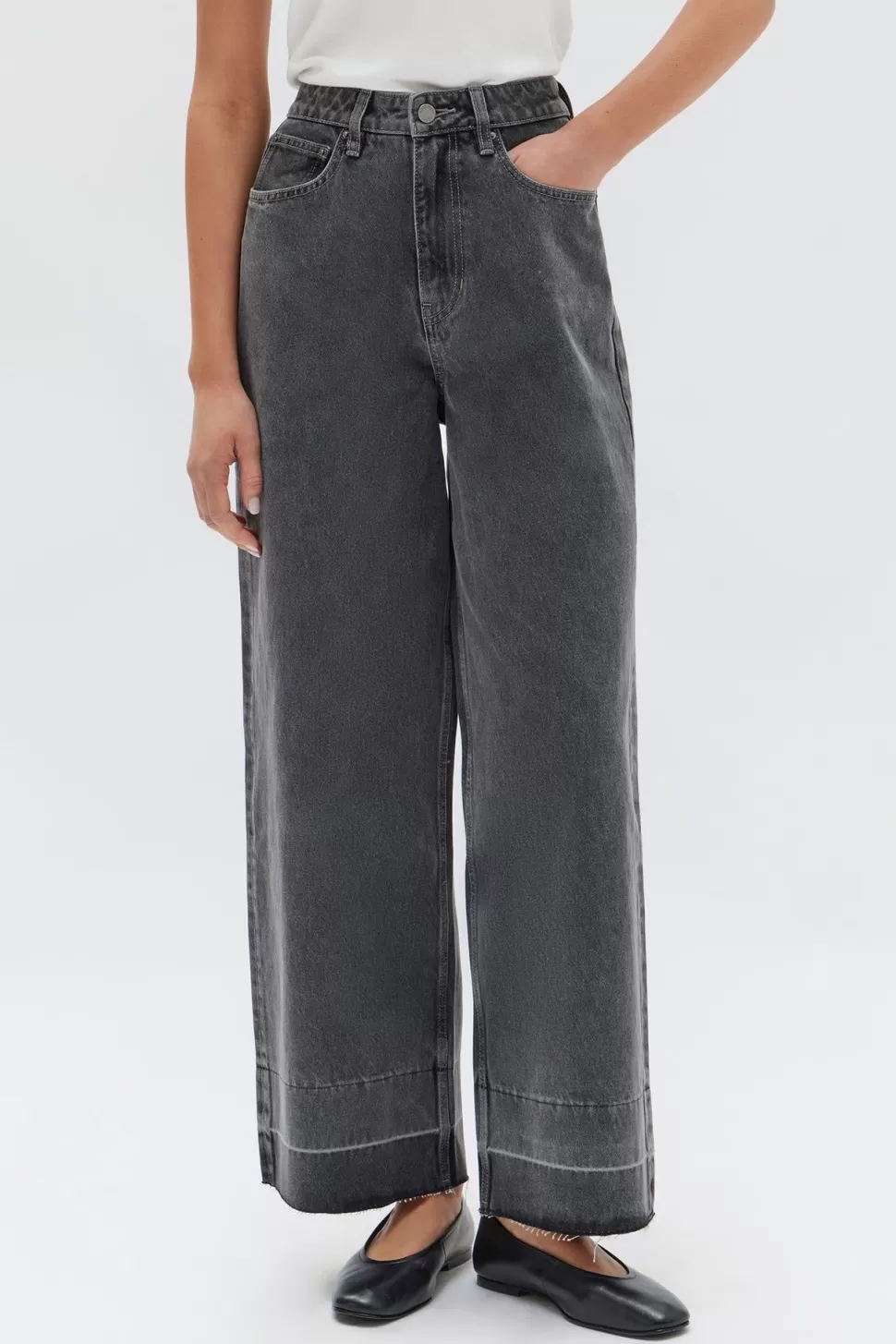 Denim | Assembly Label Distressed Hem Wide Leg Jean